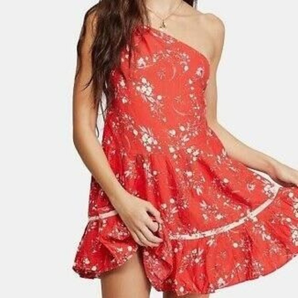 Free People All Mine Mini Dress One Shoulder Red XS